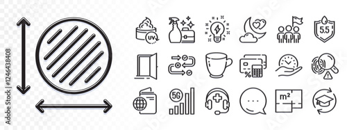 Tea cup, Circle area and 5g wifi line icons for web app. Glare of light effect. Message icon. Pack of Continuing education, Open door, Fingerprint pictogram icons. Vector