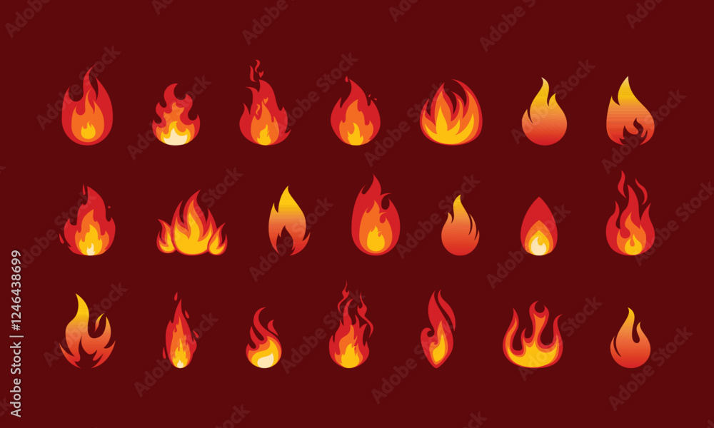 Fire icon vector set. Fire flame symbol. Flame icon collection. Fire silhouette icon. Fire icon vector set. Fire flame symbol. Flame icon collection. Fire silhouette icon.