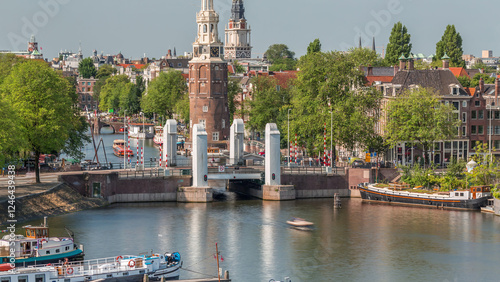 Photography City of Amsterdam aerial timelapse featuring the Montelbaanstoren tower