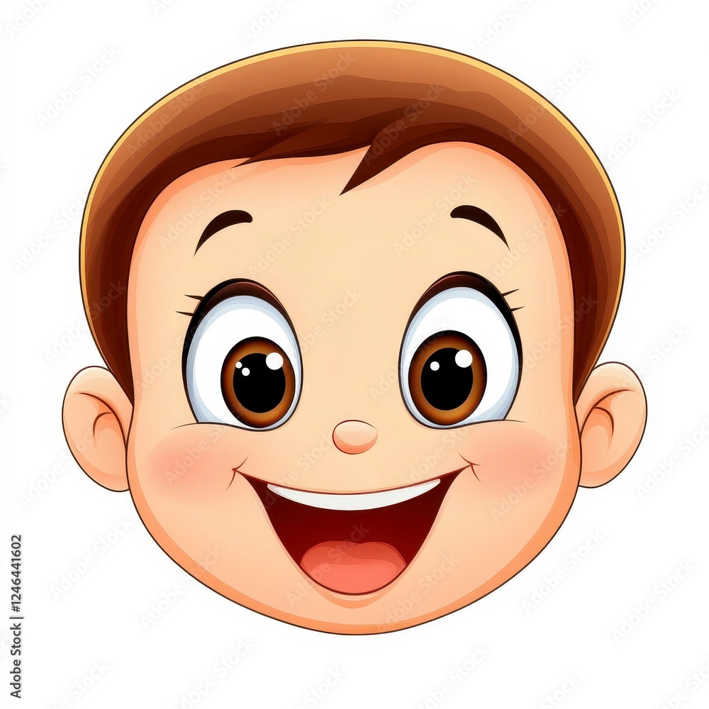 Cartoon Baby Face with Joyful Expression and Bright Eyes Cartoon Baby Face with Joyful Expression and Bright Eyes
