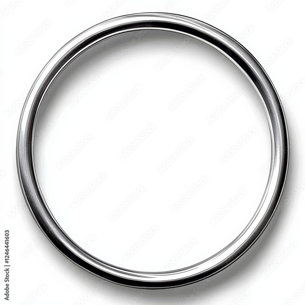 A sleek silver circle showcased against a pristine white background. A sleek silver circle showcased against a pristine white background.
