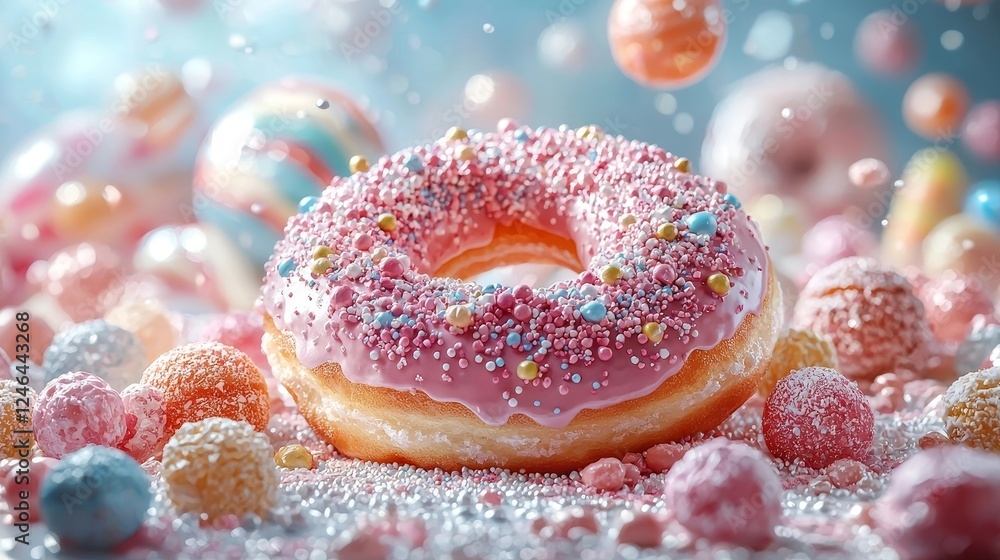 Surreal Junk Food Space with Floating Candy Planets and Donut Rings Surreal Junk Food Space with Floating Candy Planets and Donut Rings