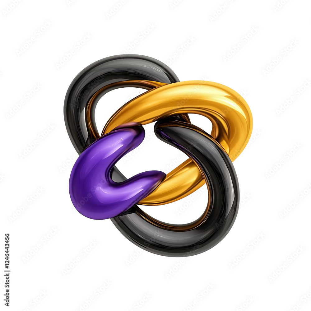 Fototapeta premium Sleek abstract design featuring intertwined black, gold, and purple shapes