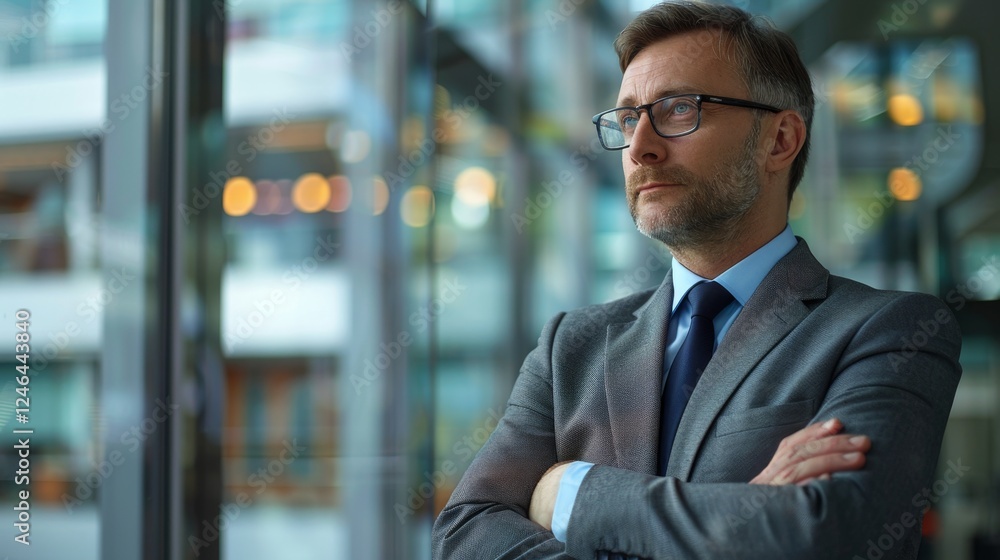 Professional man in suit contemplating future in modern office space during daytime Professional man in suit contemplating future in modern office space during daytime