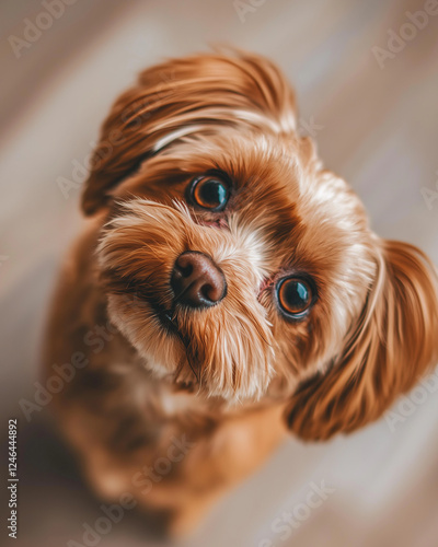 portrait of a small dog, Shih Tzu looking up with adorable eyes, affectionate expression