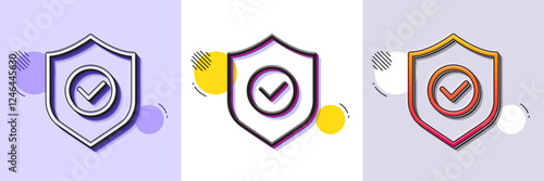 Security shield line icon. Halftone dotted pattern. Gradient icon with grain shadow. Cyber defence sign. Private protection symbol. Line security shield icon. Various designs. Vector