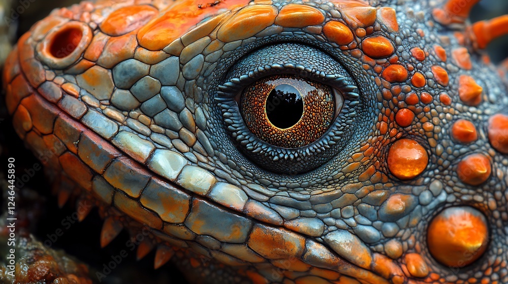 Fototapeta premium Vibrant Close-up of a Lizard's Eye and Scaly Skin