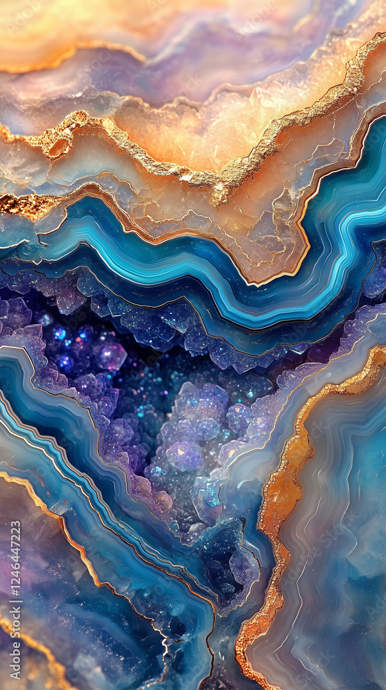 Close-up view of a vibrant iridescent geode showcasing stunning colors and crystal formations Close-up view of a vibrant iridescent geode showcasing stunning colors and crystal formations