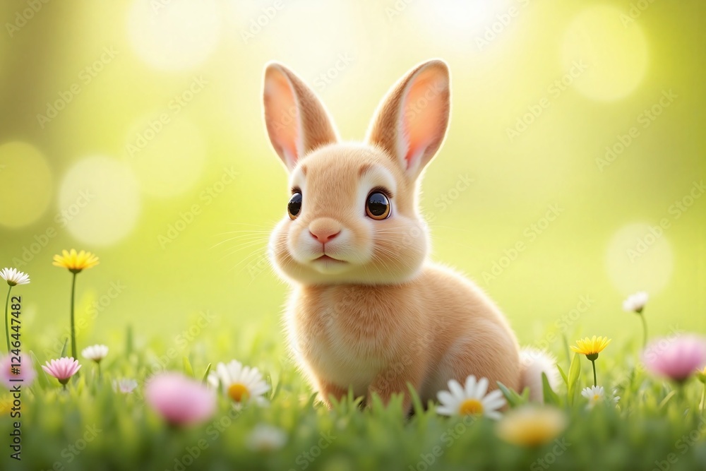 rabbit in lush sunlit meadow with soft creamy brown fur rabbit in lush sunlit meadow with soft creamy brown fur