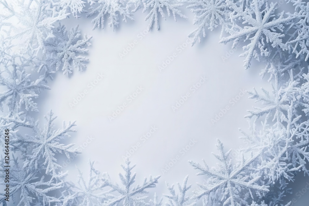 magical winter border design with intricate crystalline snowflakes of varying sizes creating a frosty frame against pure white magical winter border design with intricate crystalline snowflakes of varying sizes creating a frosty frame against pure white