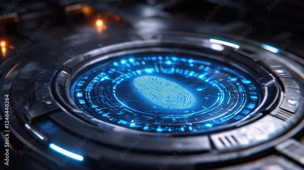 Futuristic Technology Background with Digital Fingerprint Display Futuristic Technology Background with Digital Fingerprint Display