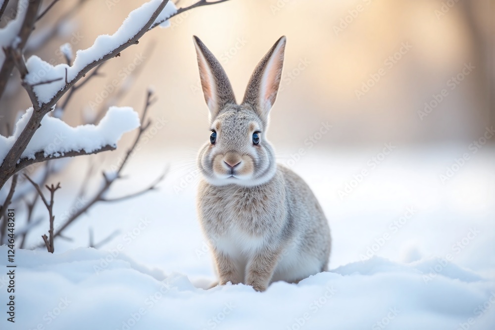 rabbit in snow covered environment light gray to white fur