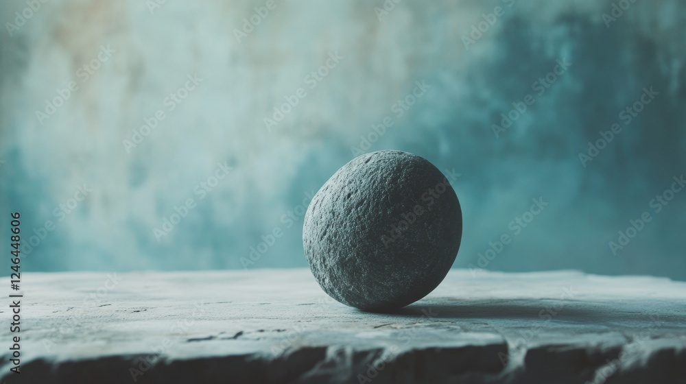 Minimalist composition with a single stone on a textured surface Minimalist composition with a single stone on a textured surface