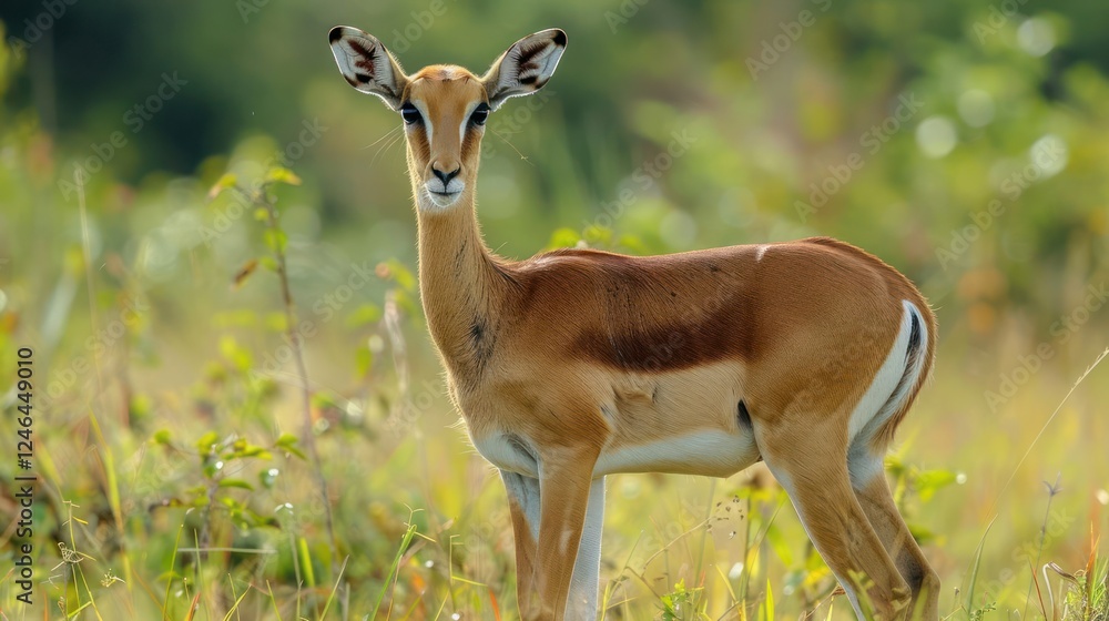 A graceful antelope stands amidst lush greenery in a serene landscape, showcasing nature's beauty A graceful antelope stands amidst lush greenery in a serene landscape, showcasing nature's beauty