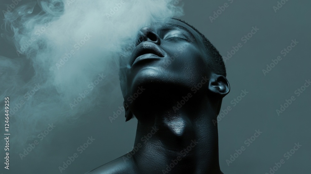 Moody silhouette of a man surrounded by swirling smoke Moody silhouette of a man surrounded by swirling smoke