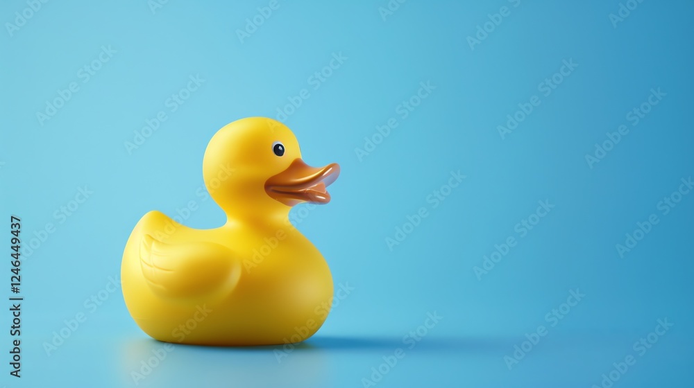 A yellow rubber duck on a light blue background. A yellow rubber duck on a light blue background.
