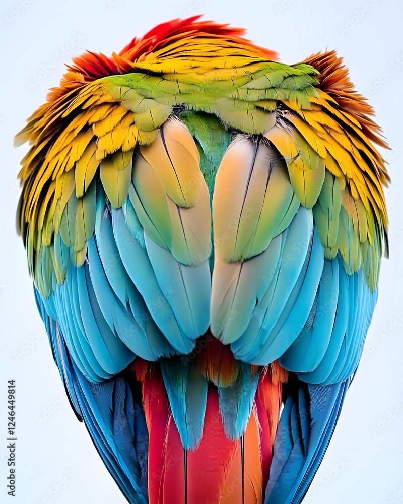 Fototapeta premium Vibrant close-up of a macaw's colorful feathers showcasing intricate patterns and textures