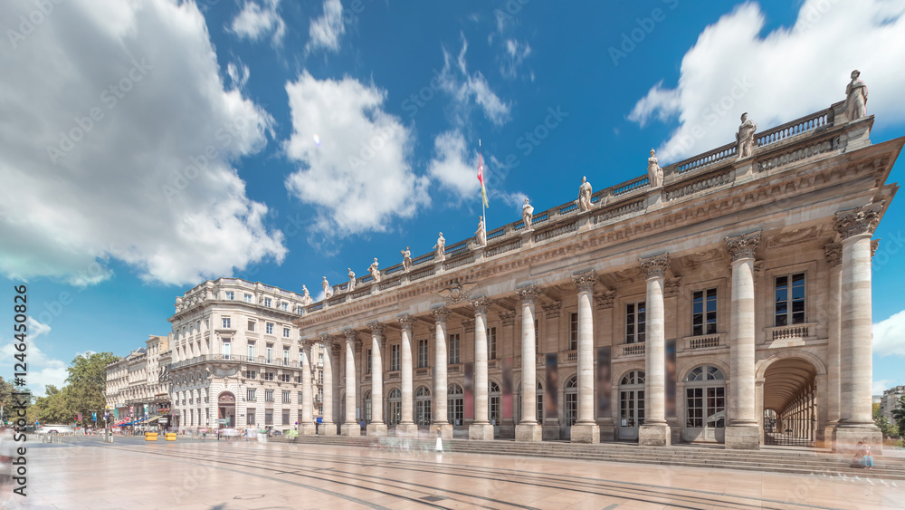 Obraz premium Grand Theatre de Bordeaux timelapse hyperlapse in France, home to the Opera National
