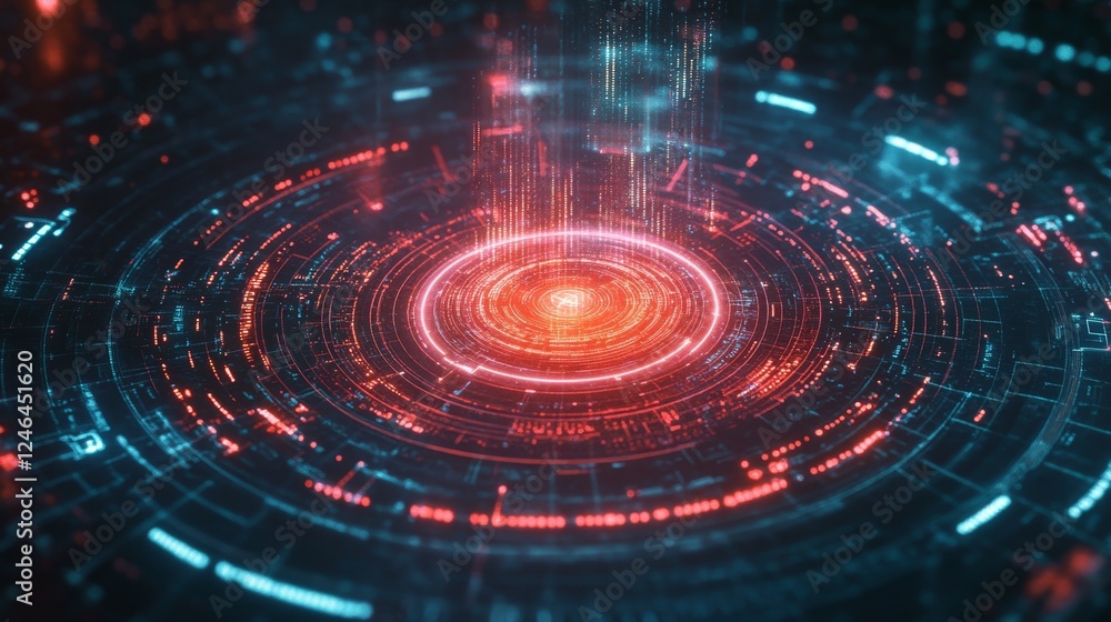 Futuristic Digital Interface with Light Trails and Circular Patterns Futuristic Digital Interface with Light Trails and Circular Patterns
