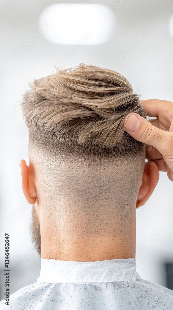 Naklejka premium Modern Hairstyle with Fade Cut in Barber Shop
