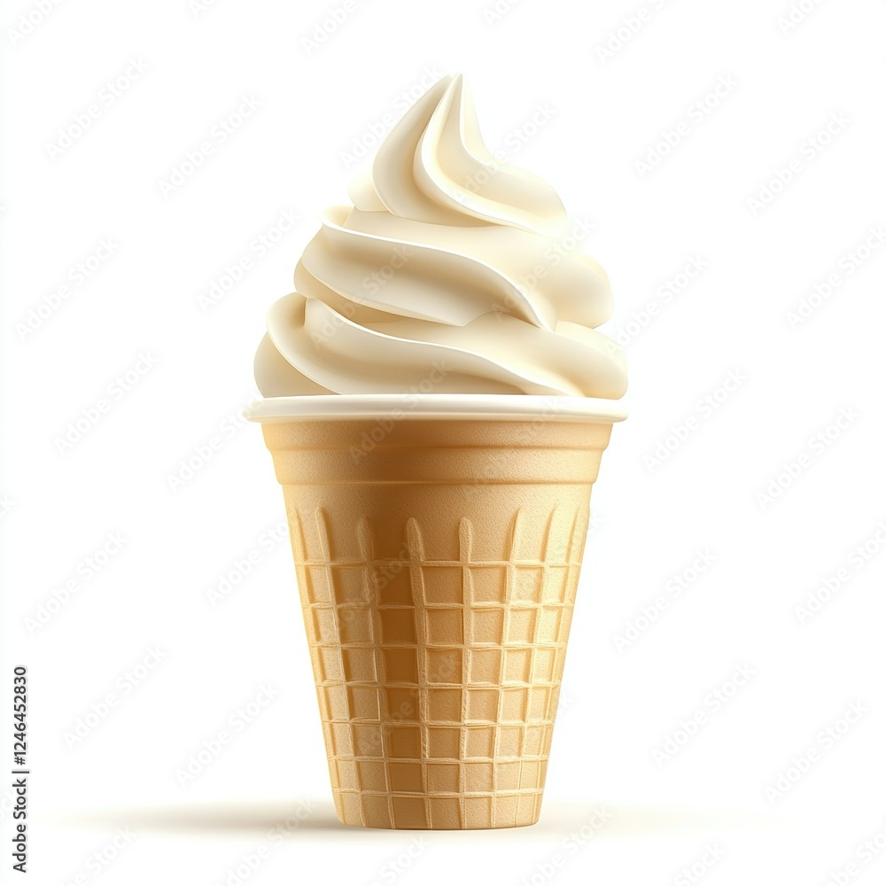 Vanilla Soft Serve Delight, creamy swirl atop a classic cone, inviting treat, set against a clean white backdrop, perfect for dessert lovers Vanilla Soft Serve Delight, creamy swirl atop a classic cone, inviting treat, set against a clean white backdrop, perfect for dessert lovers