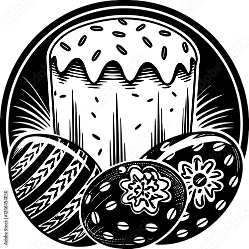 Easter Cake Kulich A round cake with a domed top and icing, typically associated with Easter celebrations in various cultures.