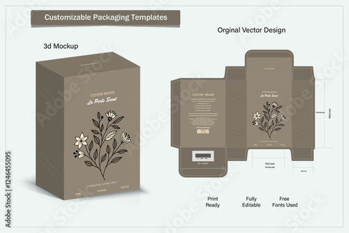 Perfume Packaging Design, Luxury  Box, Packaging Die Cut Template For Product vector design with 3D Preview luxury box design, Box die line.