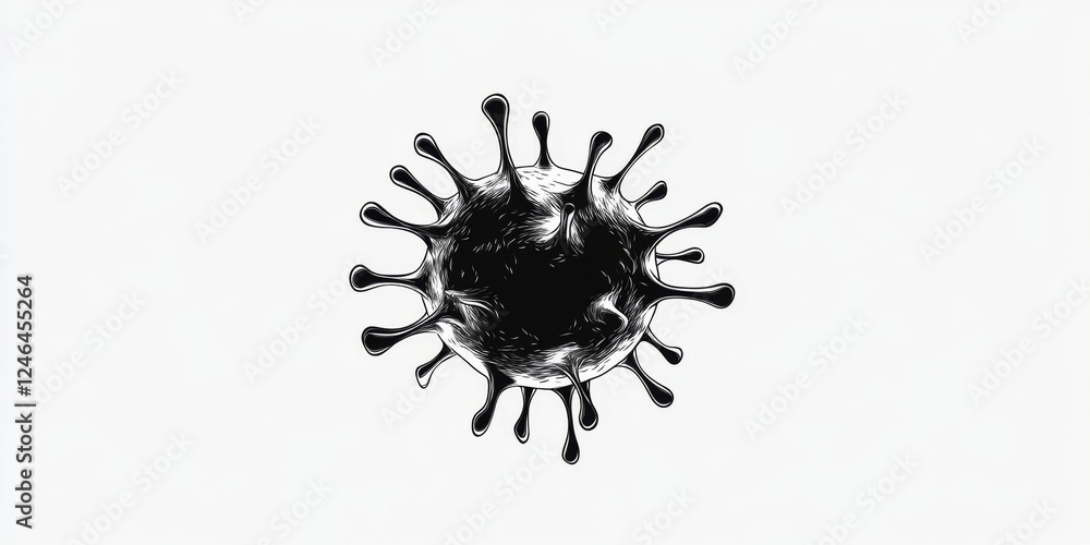 Virus particle graphic, white background, medical illustration Virus particle graphic, white background, medical illustration