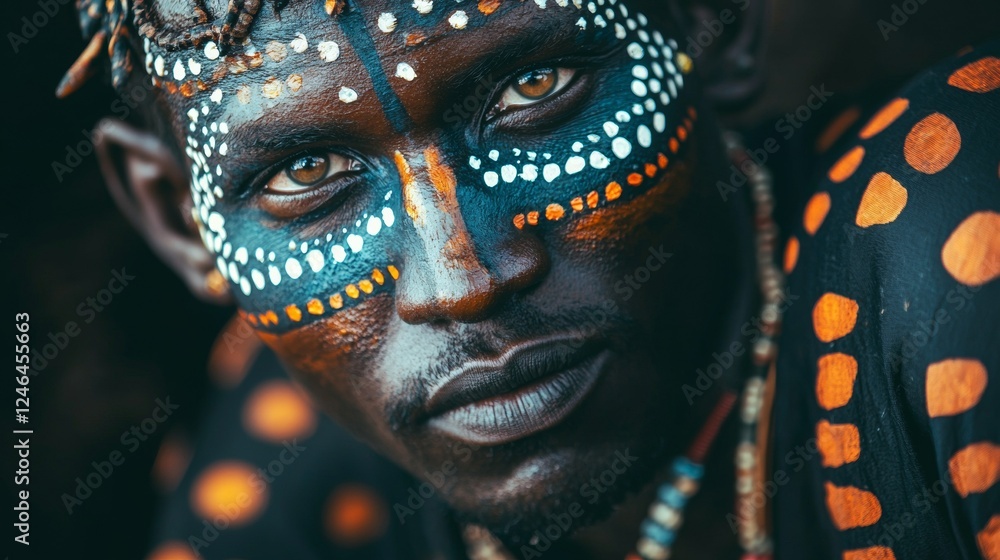 Portrait of a man with intricate face paint in vibrant colors Portrait of a man with intricate face paint in vibrant colors