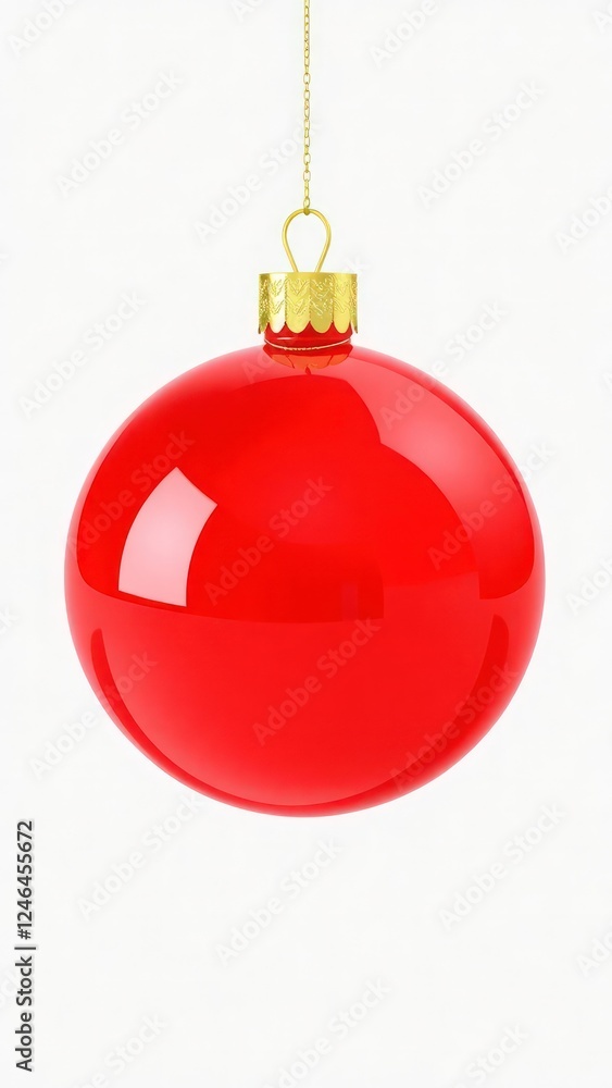 3D red Christmas ornament ball with a glossy surface and gold cap. Perfect for enhancing holiday decor and adding a pop of color to Christmas themes. Isolated on white background. 3D red Christmas ornament ball with a glossy surface and gold cap. Perfect for enhancing holiday decor and adding a pop of color to Christmas themes. Isolated on white background.