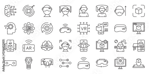 virtual reality set of web icons in line style. XR, VR, AR, AI, MR, Metaverse and Virtual. Vector illustration