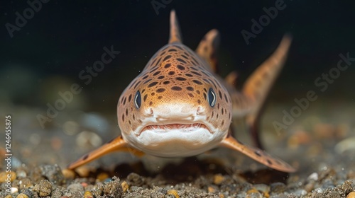 Wallpaper Mural Close-up view of a leopard shark swimming through sandy ocean floor with bubbles Torontodigital.ca