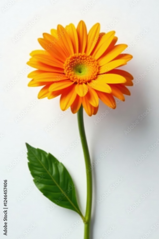 Fototapeta premium Single orange gerbera flower on a white background, yellow-orange, gerbera