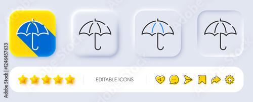 Umbrella line icon. Neumorphic, Flat shadow, 3d buttons. Rain defence sign. Safe insurance symbol. Line umbrella icon. Social media icons. Vector