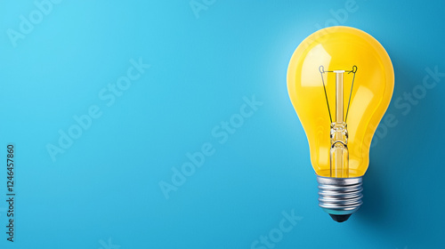 bright yellow light bulb against blue background symbolizes creativity and innovation