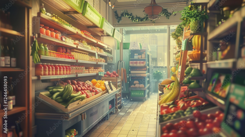 Healthy grocery shopping shot in cinematic style, emphasizing interactions, highly detailed and vibrant, realistic yet creative depiction, emphasizing context and action Healthy grocery shopping shot in cinematic style, emphasizing interactions, highly detailed and vibrant, realistic yet creative depiction, emphasizing context and action