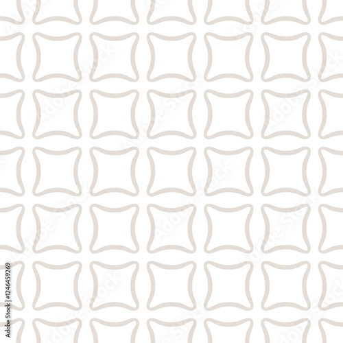 Simple abstract geometric seamless pattern. Beige and white minimal vector texture with rounded shapes in regular grid, squares, pillows. Subtle minimalist background. Modern repeated design for decor