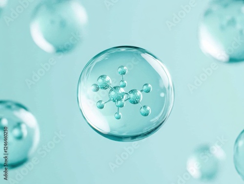 Wallpaper Mural Close-up of transparent bubbles with molecular structures, symbolizing scientific research and innovation in chemistry. Torontodigital.ca