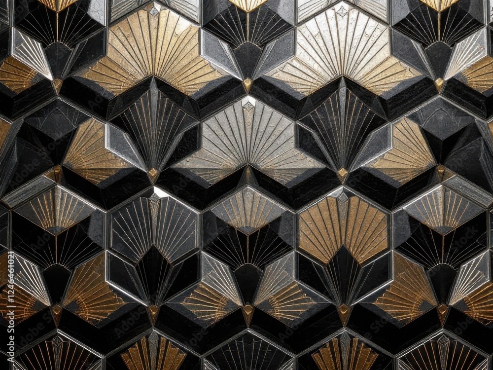 Art Deco Geometric Pattern with Gold and Black Tiles Art Deco Geometric Pattern with Gold and Black Tiles