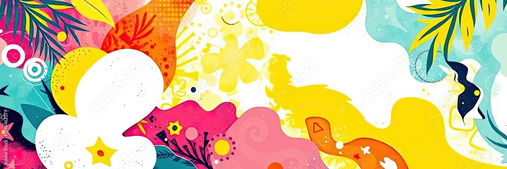 Naklejka premium Vibrant Tropical Abstract Art Summer Colors Floral Design Fun Background
