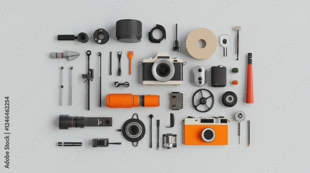 A 3D depiction of classic and modern filmmaking tools side by side. A 3D depiction of classic and modern filmmaking tools side by side.