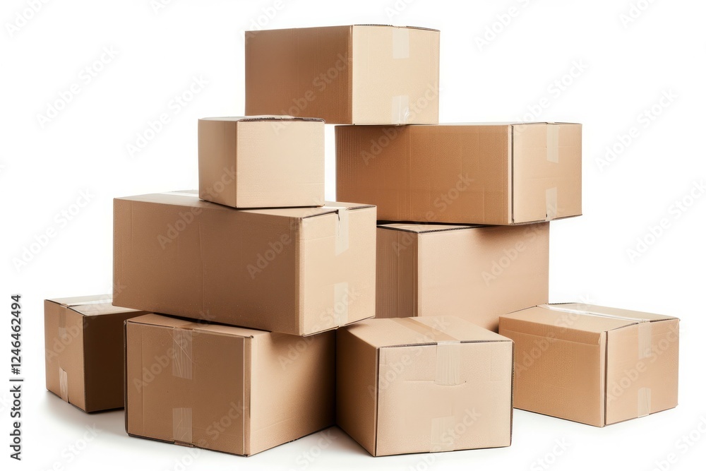 Stack of brown cardboard boxes for moving day with stuff indoors. High quality photo Stack of brown cardboard boxes for moving day with stuff indoors. High quality photo