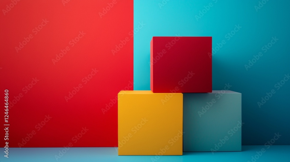 Abstract geometric blocks in bold primary colors Abstract geometric blocks in bold primary colors