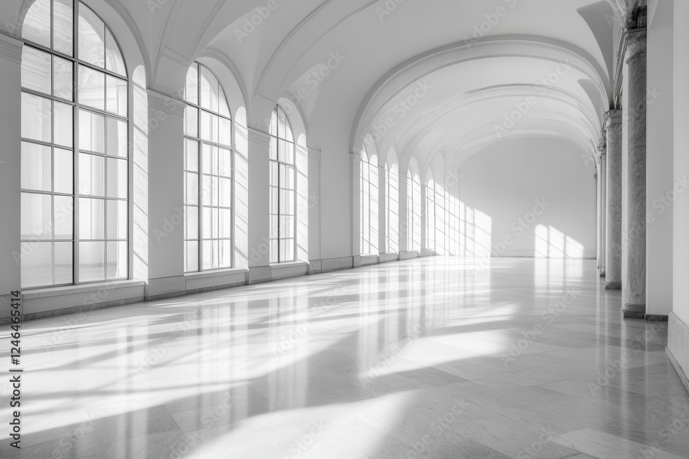 minimalist white room flooded with morning light creating geometric shadows, surreal empty space with architectural clean lines minimalist white room flooded with morning light creating geometric shadows, surreal empty space with architectural clean lines