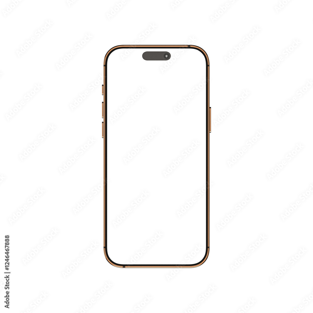 3D Render Modern Smartphone Titanium Desert Premium Orthographic View Front Transparent Background 3D Render Modern Smartphone Titanium Desert Premium Orthographic View Front Transparent Background