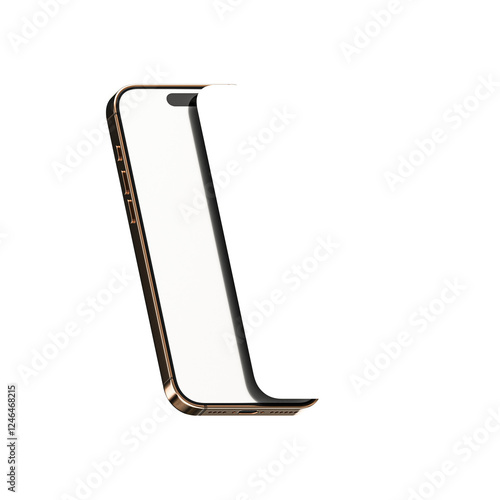 3D Render Modern Smartphone Titanium Desert Premium Orthographic View featuring a separate UI/UX display layer Transparent Background 