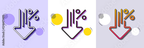 Low percent line icon. Halftone dotted pattern. Gradient icon with grain shadow. Discount sign. Credit percentage decrease symbol. Line low percent icon. Various designs. Vector