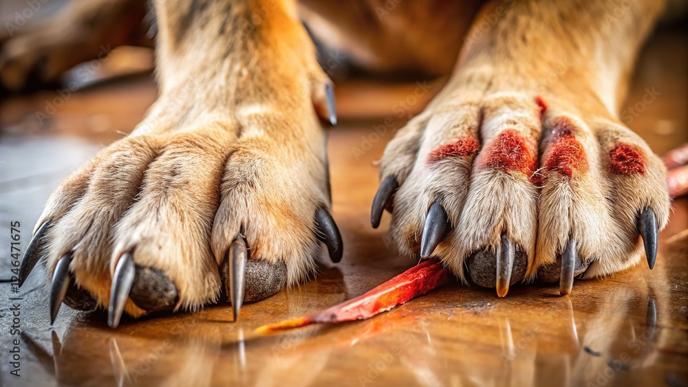 Injured dog paws, lengthy nails, copy space. Injured dog paws, lengthy nails, copy space.