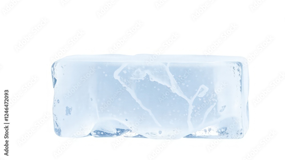 Rectangular ice block with a frosted, textured surface. Ideal for beverage presentations, food styling, and creative visual designs. Isolated on white background. Rectangular ice block with a frosted, textured surface. Ideal for beverage presentations, food styling, and creative visual designs. Isolated on white background.