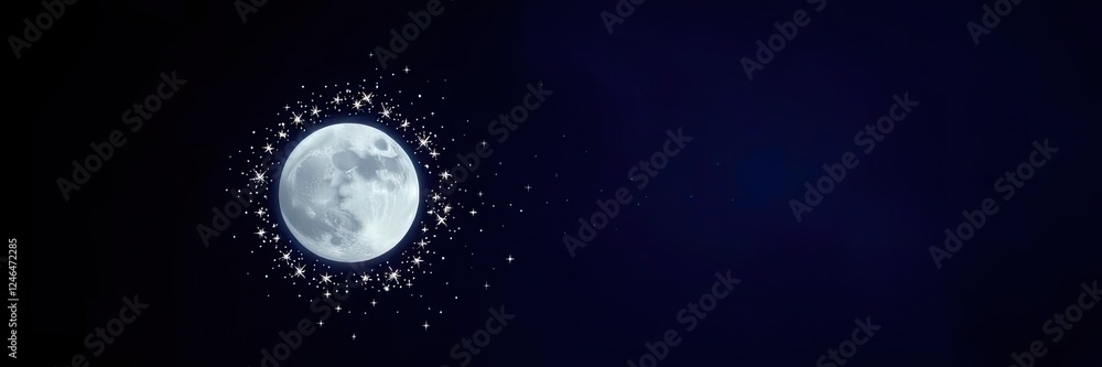 Fototapeta premium Serene Full Moon Night Sky with Sparkling Stars Celestial Background Image